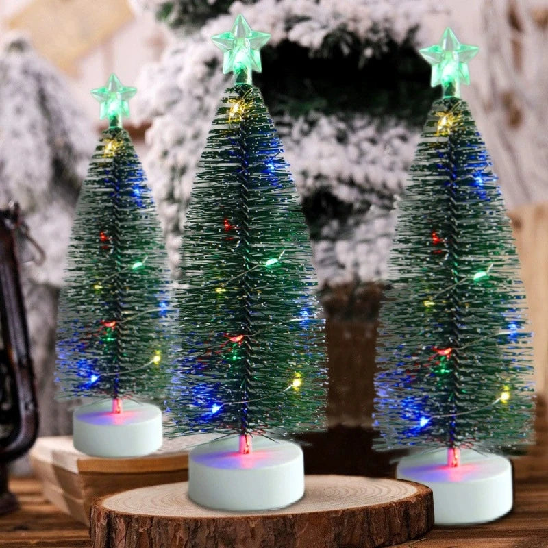 Mini LED Christmas Tree Decorations Desktop Miniature Light Home Decor Mini Luminous Xmas Tree DIY Ornaments for Office Party