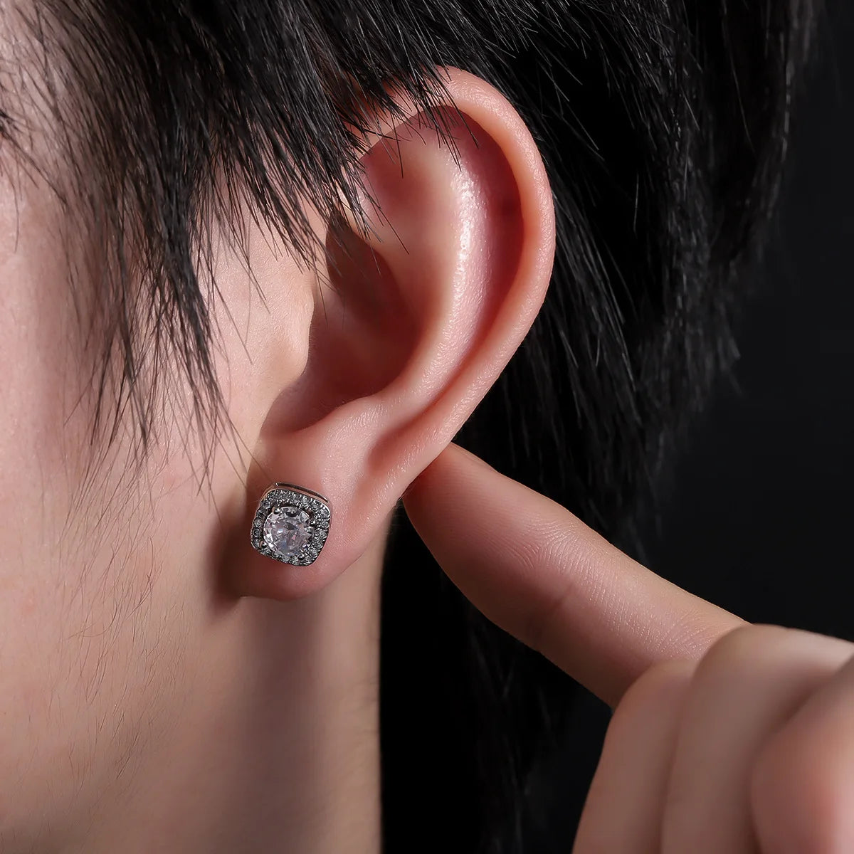 ZAKOL 1 Pair Shiny Cubic Zirconia Stud Earrings Round Square Crystal Zircon Simple Ear Accessories for Women men