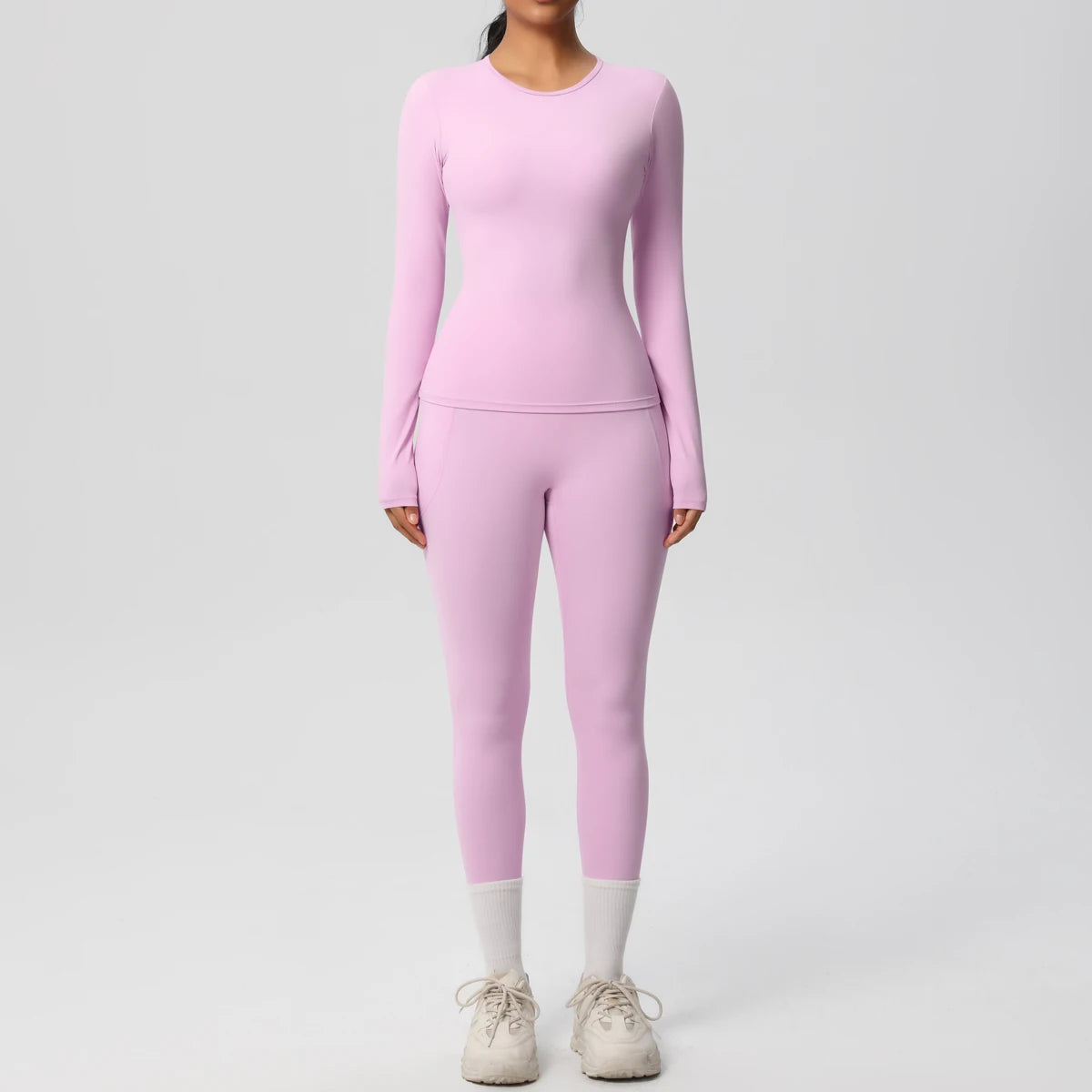 Summer 2PCS Women's Yoga Suit Solid Color High Stretch Slim Casual Long Sleeves Quick Drying Push Up Women Pockets Pants Set