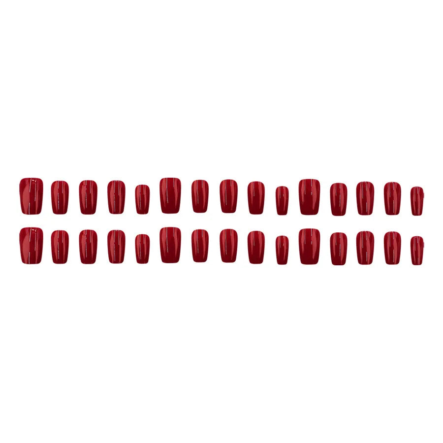 24/30pcs Medium fake nails for women girls Wine Red High Saturation almond square ballet shaped Valentine'S Day press on nails