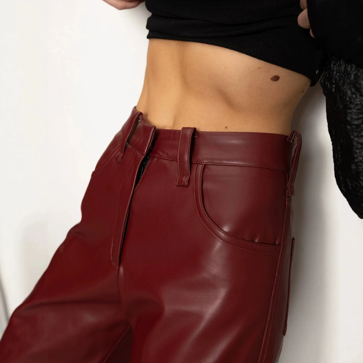 Vintage Ultra-soft PU Leather Pants High Waist Wide Leg Drape Straight-leg Slim Fit Pants 2026 Autumn Winter Streetwear