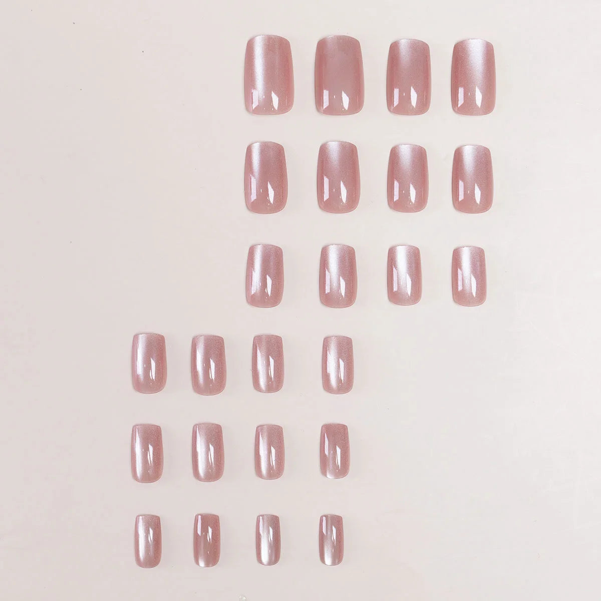 24pcs Glossy Cat's Eye Wearable Press On Nails Full Cover Nude Color Short Ballet False Nails Women Square Fake Nail Tips