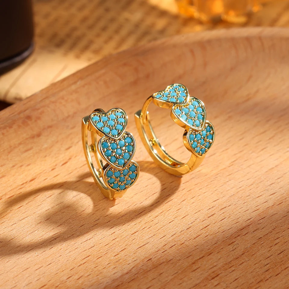 ZAKOL Luxury Turquoise Hoop Earrings for Women Temperament Gold Color Plated Micro-Intact Blue Zircon Party Ear Accessories