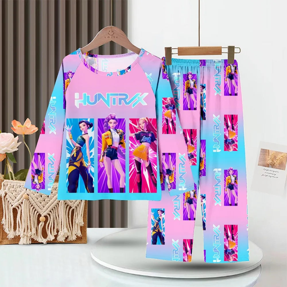 2PC/Set Toddler Girl Pajamas Set Kids 3 to 4 5 6 7 8 9 10 11 12 Years Long Sleeve Kpop Demon Hunters Pijama Children's Clothing