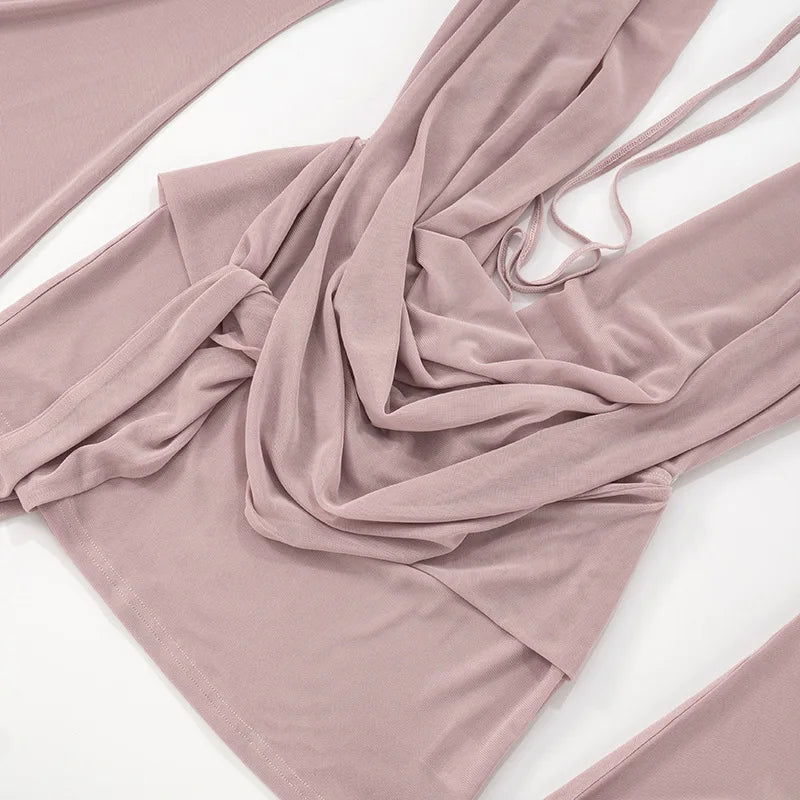 BKLD Solid Color 2026 New Women's Clothing Mesh Swinging Collar Long Sleeve Open Back A-line Short Dresses Party Clubwear