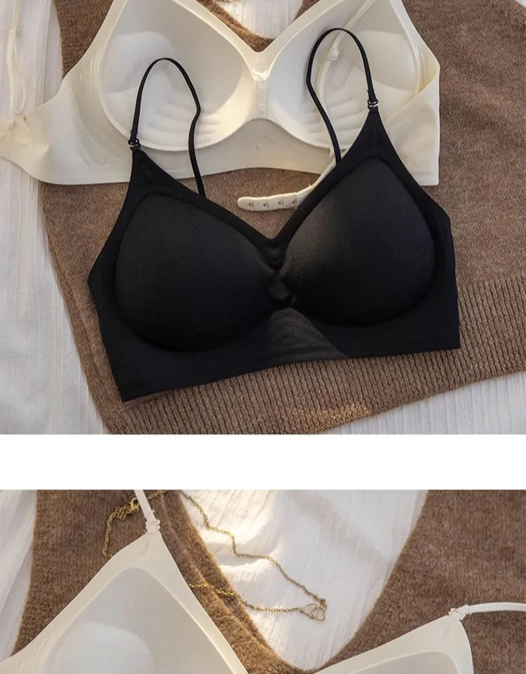 セクシー Bralette Small Chest Gathering Seamless Thin Straps Backless Wirefree Comfort Fixed Cup Lingerie Invisible Support Women US