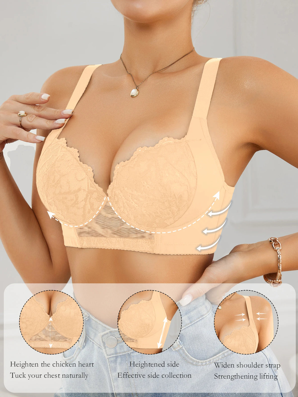 Floral Lace Women Bra Side-Breast-Enhancing Underwear with Underwire Minimizer Comfortable Wide Straps Intimates Bra