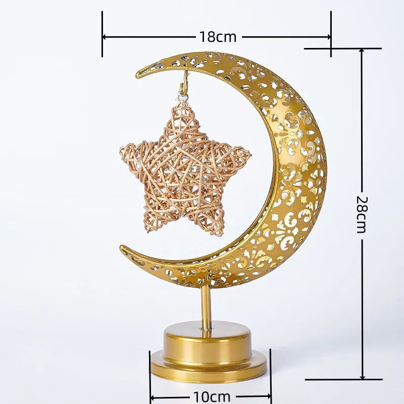 2026 Ramadan Star & Moon LED Iron Lantern – Gold Islamic Decor