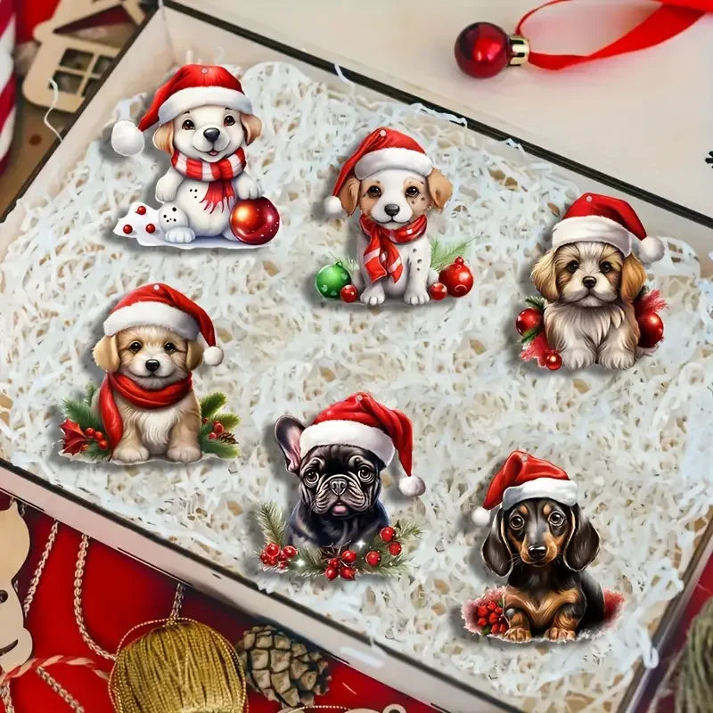 12/24pcs Festive Dog Ornament Charms with Santa Hats & Festive Accessories for Christmas Trees, Perfect Seasonal Gift