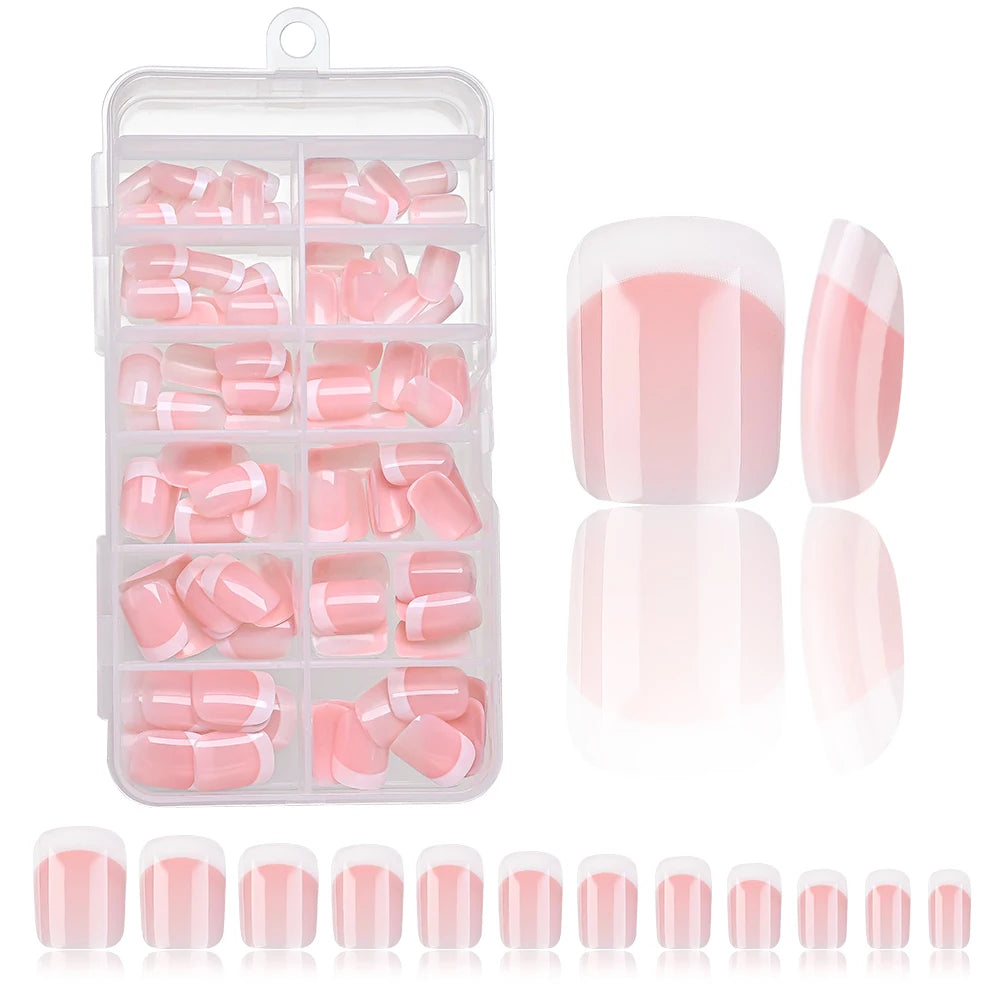 120Pcs Colorful French Square False Nails Short Ballerina Full Cover Fake Nails Artificial Nail Tips Wearable Press On Nails