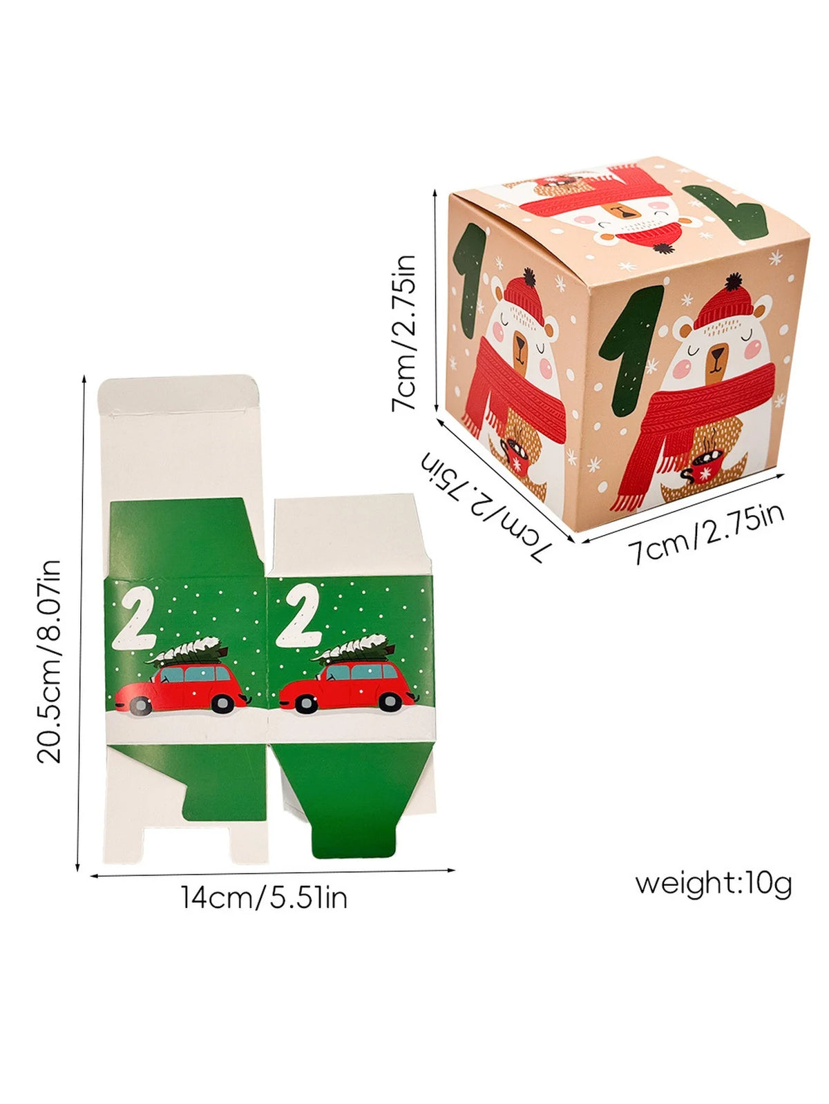 24Pcs Christmas Advent Calendar Empty Boxes, Paper Blind Boxes for Candy, Small Toys, Xmas Tabletop Holiday Decor