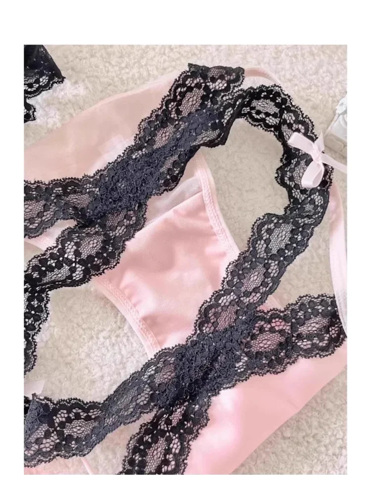 MOYISU French Lace Bralette with Bow Sweetheart Neckline Petite Bust | Natural Lift Minimalist Bra Set Sexy Yet Subtle Support