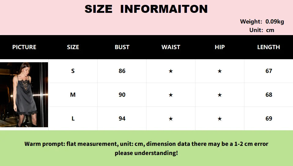 Women's Sexy Black Satin Slip Dress Patchwork Lace Hollow Out Sleeveless Dresses Party Club Ruffle Loose Backless Mini Dress