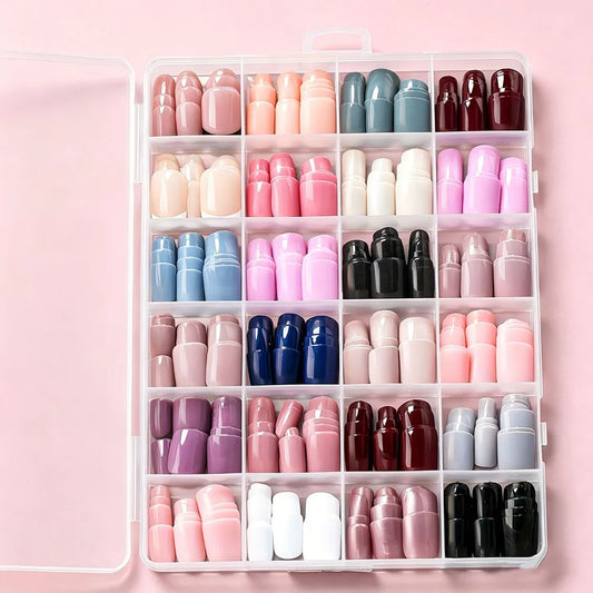576pcs Short Square French False Nails for Women Solid Color Wearable Press on nails Full Coverage Glossy Fake Nails Tips