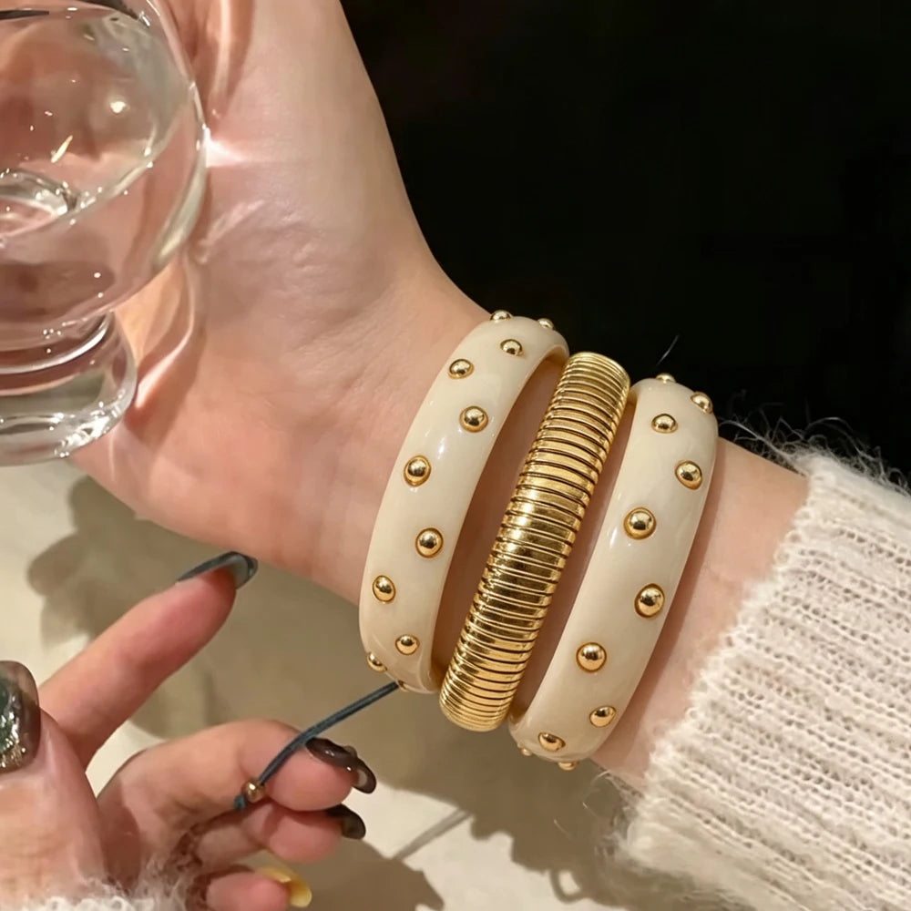 ZAKOL 3pcs/set Fashion Punk Gothic Style Stainless Steel Resin Stacked Bracelets Personalized Wide Bangle Party Daily Jewelry