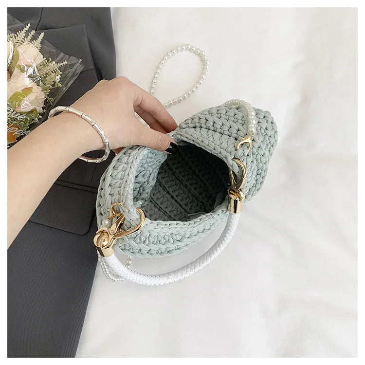 Handcrafted Shell Shaped Crossbody Bag Women's Beach Style Handbag City Simple Cotton Liner Soft round Shape Double Shoulder ...