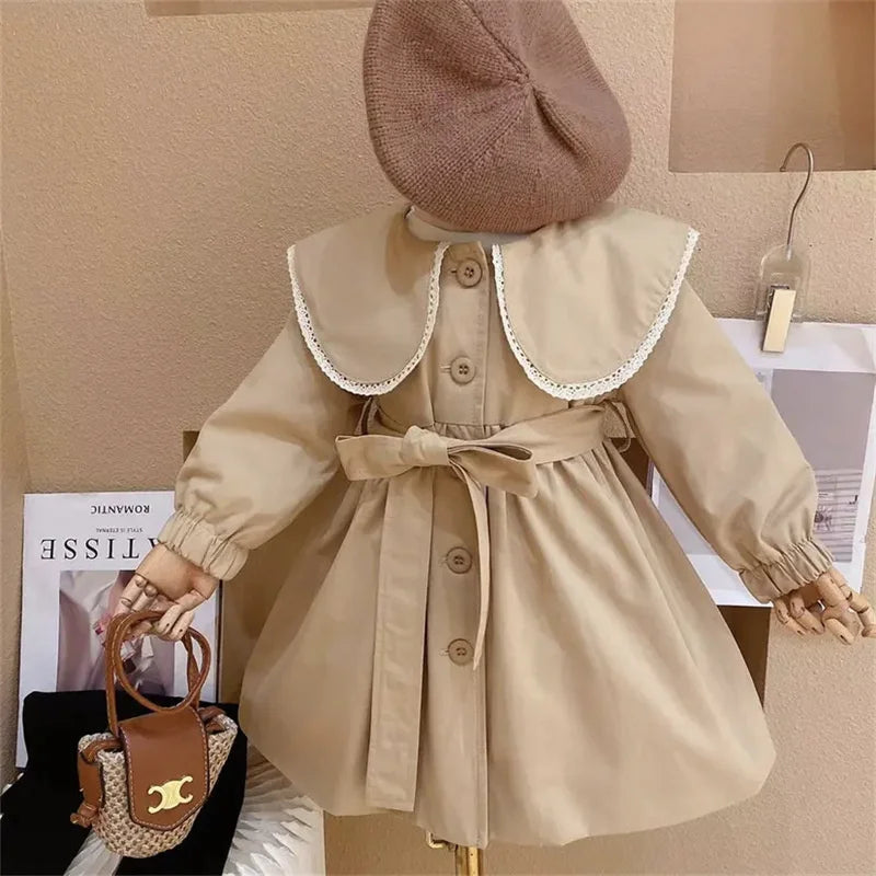Girls Trench Jackets Kids Spring Windbreaker Coats Children Fashion Autumn Outerwear Toddler Khaki Casual Clothing 2-8 Years Old