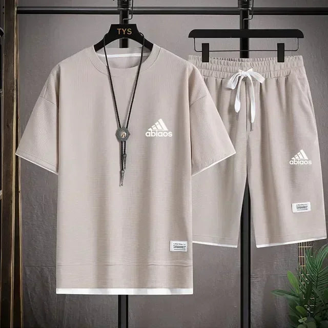 2026 Men’s Casual Waffle Sports Set – T-Shirt & Shorts