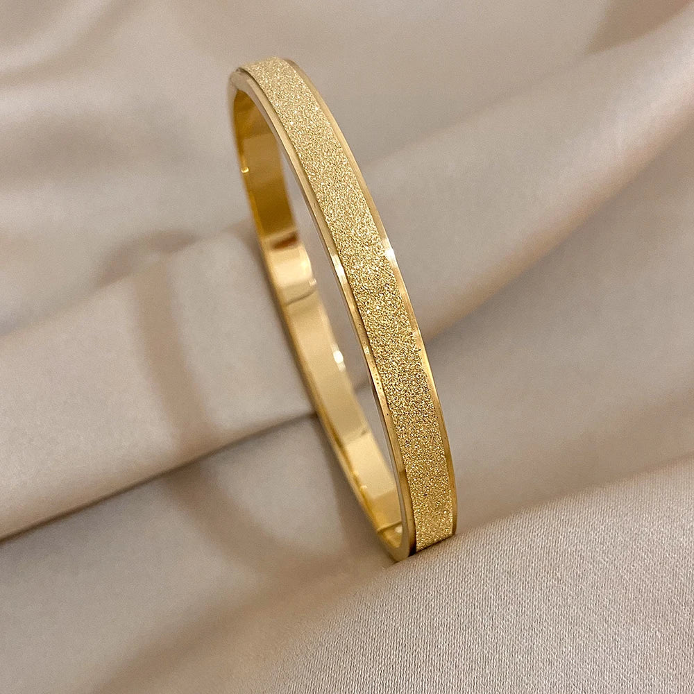FLASHBUY Trendy Chic Gold Color Simple 316L Stainless Steel Bangles Bracelets for Women Charm Zircon Waterproof Jewelry Gift