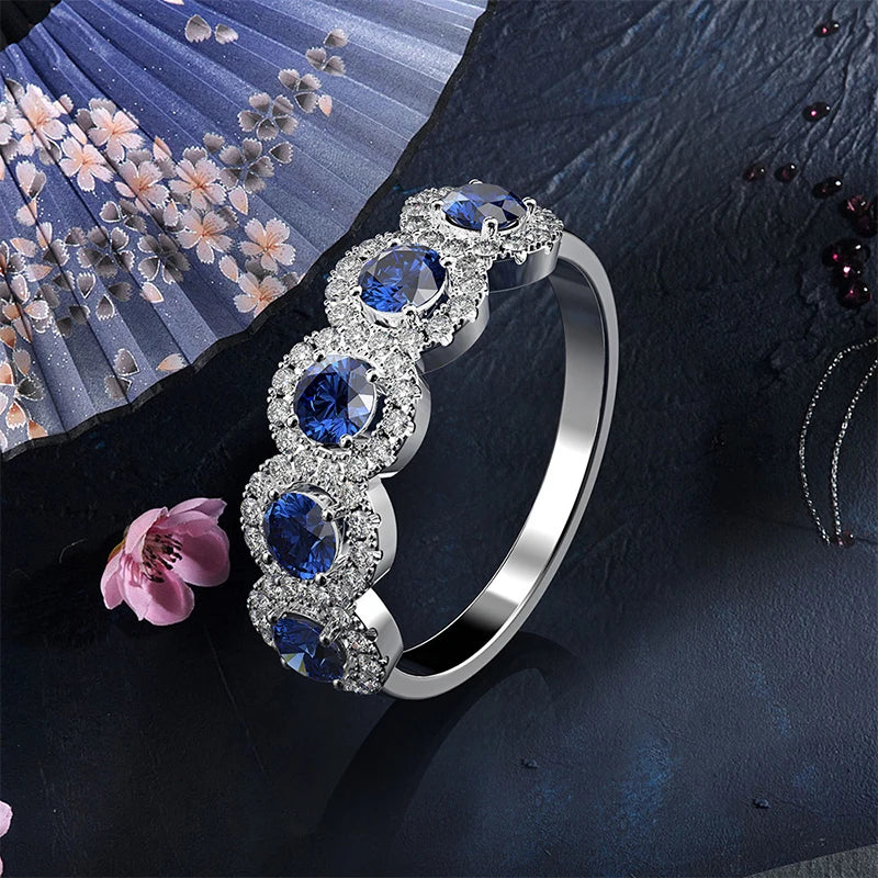 ZAKOLClassic Blue Cubic Zirconia Round Copper Rings For Women Girls Silver Color Metal Crystal Fingers Accessories Jewelry Gifts
