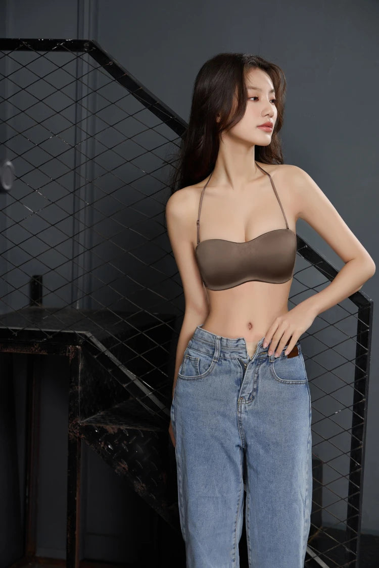 Premium Satin Convertible Bra Japanese Style Strapless Halter Versatile Wear Seamless Comfort Lingerie for Women CA S-XL MOYISU