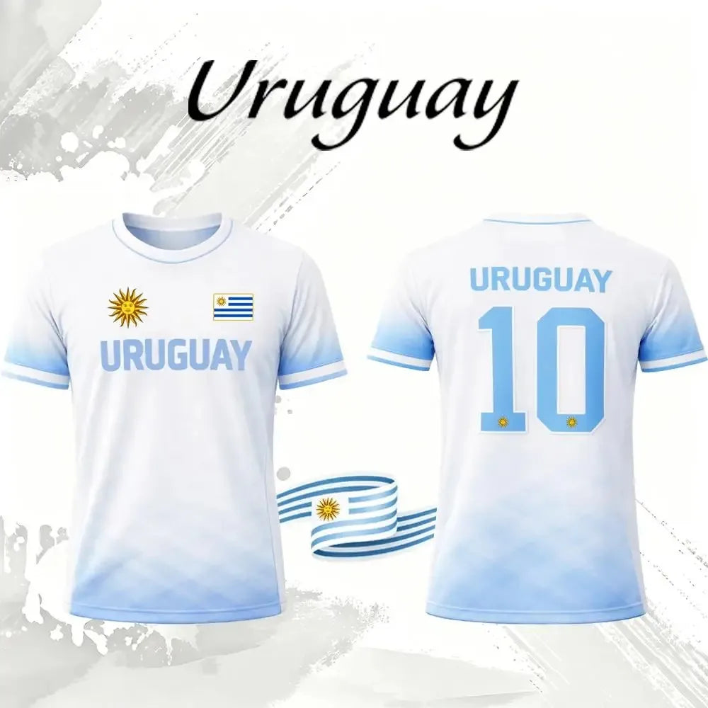 Uruguay Style Summer 3D Printed Soccer Jersey T Shirt Breathable Quick Dry Family Style for Kids Adults Outdoor Training Sports
