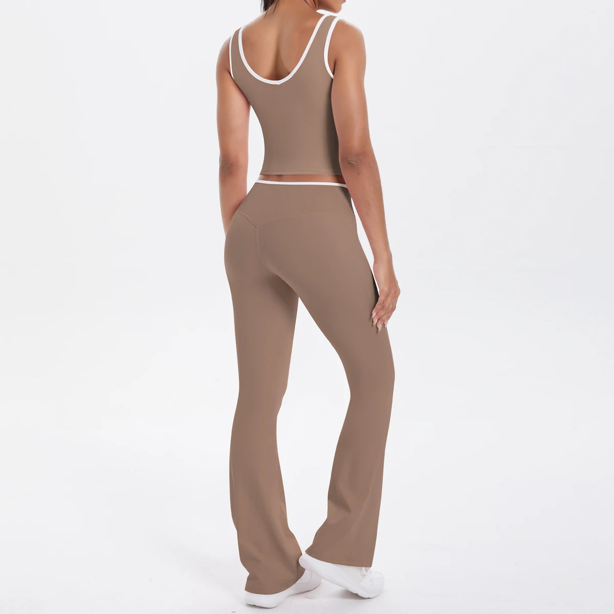 Autumn Women's Yoga Set U-neck Vest High Waist Cross Wide Leg Pants Set Tight Fitting Seamless Elastic Sportswear