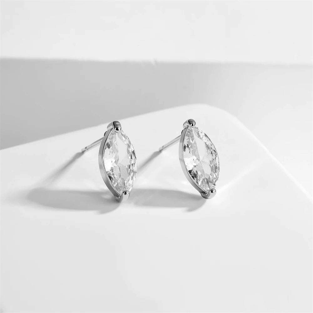 ZAKOL 6pcs/set Sliver Gold Color Shiny Clear Zircon Stud Earrings Water Drop Marquise Round CZ Ear Accessories for Women Girls