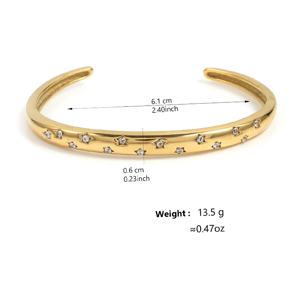 ZAKOL Trendy Stainless Steel Five-pointed Star Zircon Inlaid Open Bracelet Versatile Non Fading Cuff Bangles Jewelry Gift