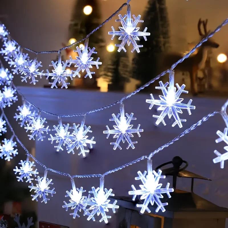Christmas Snowflake String Lights LED Fairy Lights USB/Battery Powered Garland 2024 New Year's Wedding Party Xmas Decorations