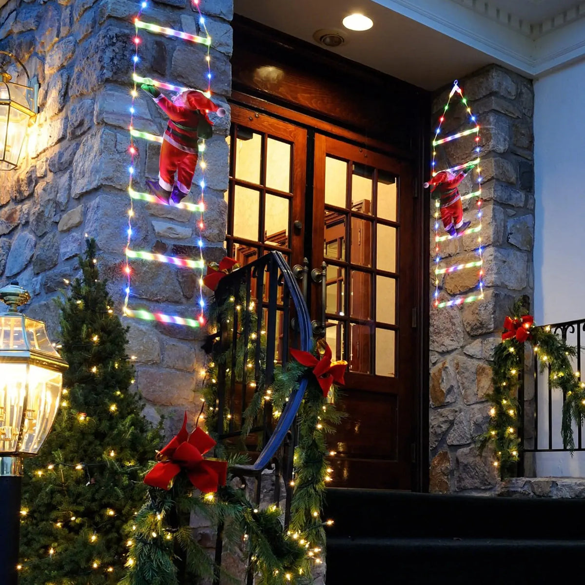 1.7/3m Christmas Decorative Ladder Lights with Santa Claus, Xmas Decorations Light for Indoor Outdoor, Garden Xmas Tree Decor