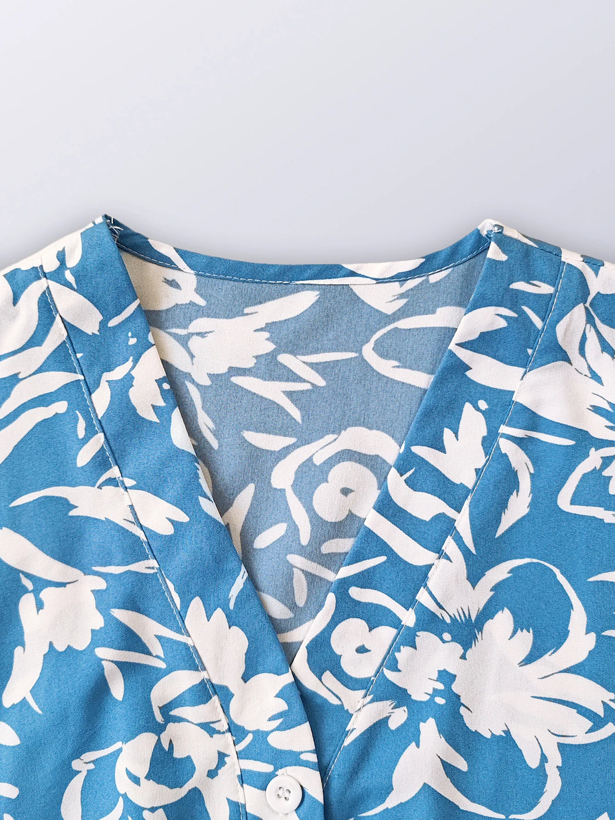 Spring Summer Casual Woman Dresses 2026 Fashion Buttons V Neck Flower Print Short Sleeve A Line Dress with Belt