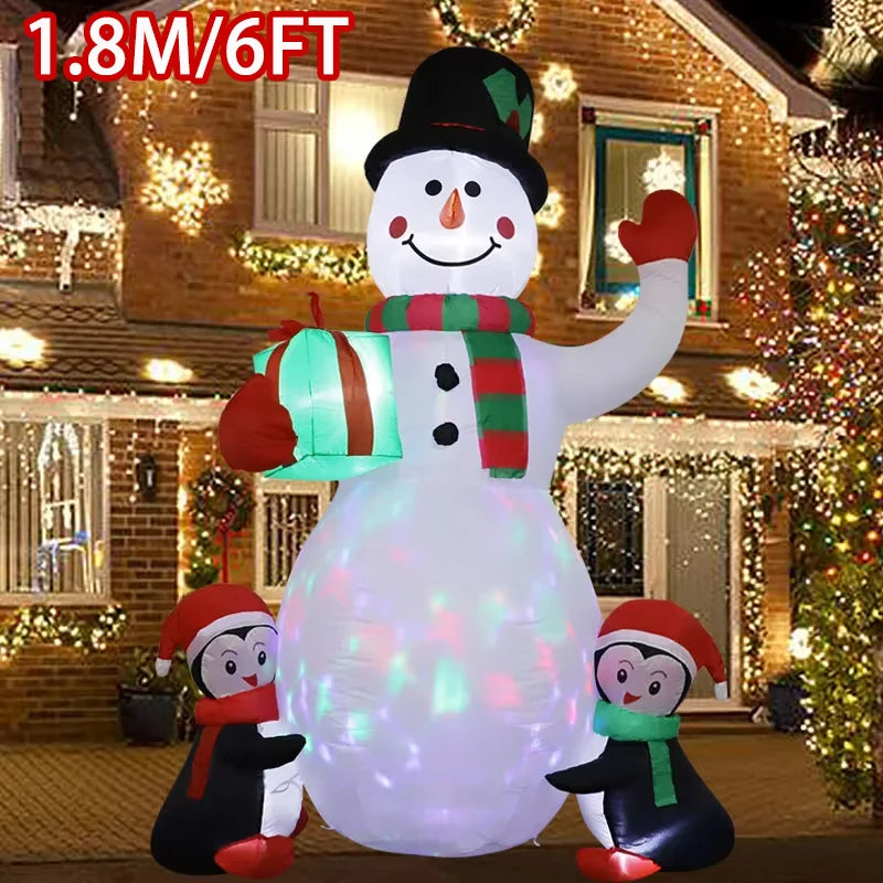 1pc Christmas Decoration Inflatable Toy Gift Snowman Penguin Built-in LED Lights Indoor Outdoor New Year Party DIY Garden Decor