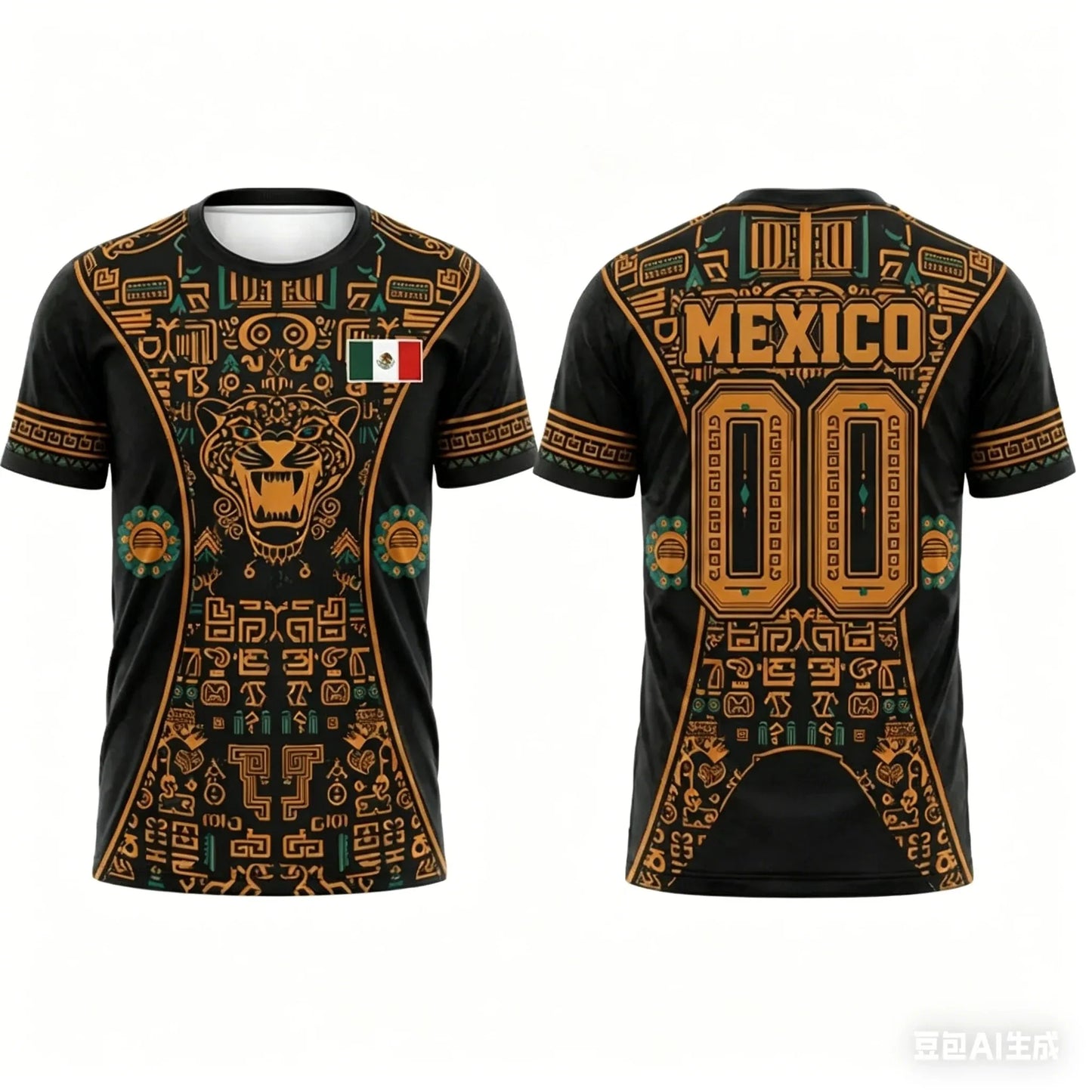 Mexico Soccer Jersey T Shirt Aztec Jaguar Print Family Style for Kids Adults Breathable Quick Dry Tee for Training Fitness