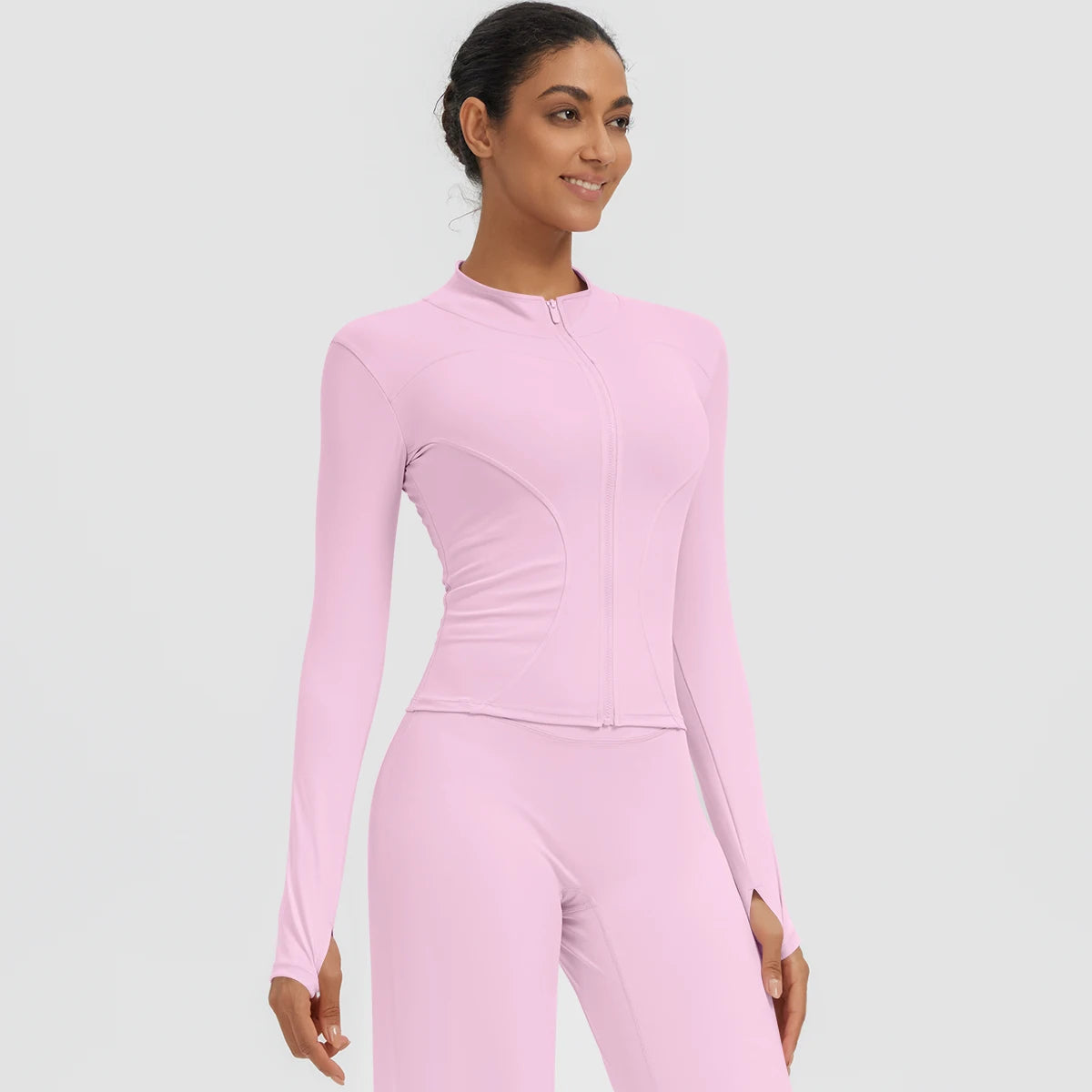 New Women's Stand-Up Collar Yoga Jacket Summer Fitness Sports Solid Color Workout Top Yoga Zipper Long Sleeves Sports Top Coat