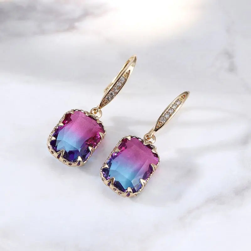 Trendy Cubic Zirconia Copper Drop Earrings For Women Girls Brown Crystal Pendant Earring Party Birthday Daily Jewelry
