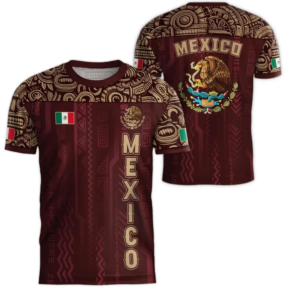 Men's 3D Eagle Mexico Flag Short Sleeve T-shirt Outdoor Football Casual Tee Summer Streetwear Loose Daily Tops