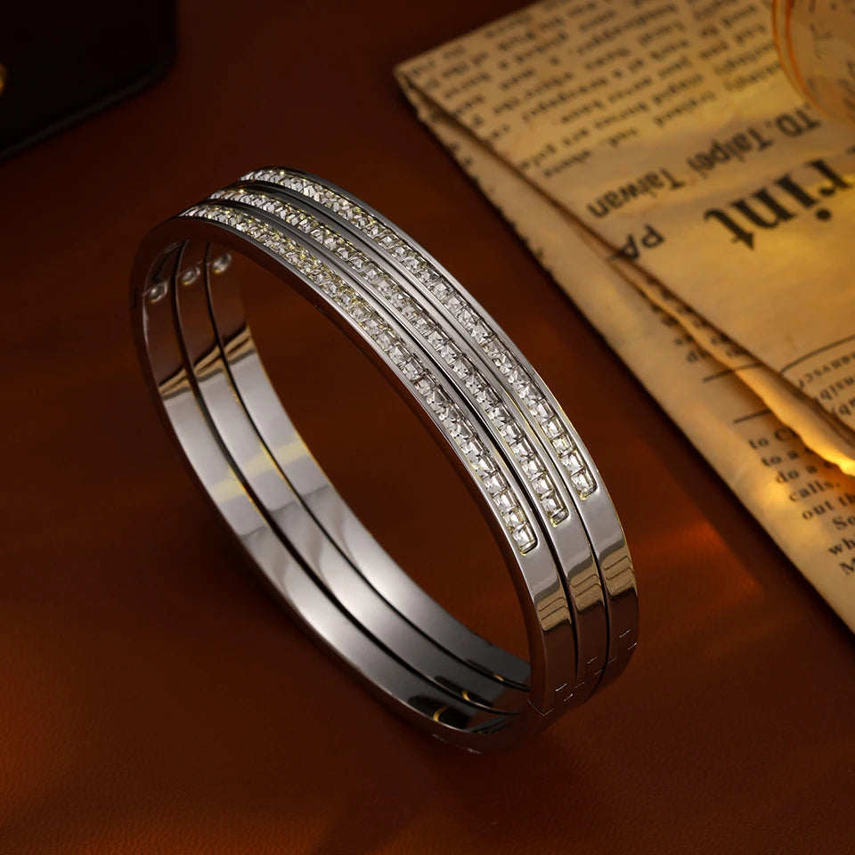 ZAKOL Exquisite Micro Paved Crystal Zirconia Thin Bracelet Bangles for Women Personalized Stainless Steel Stacked Jewelry