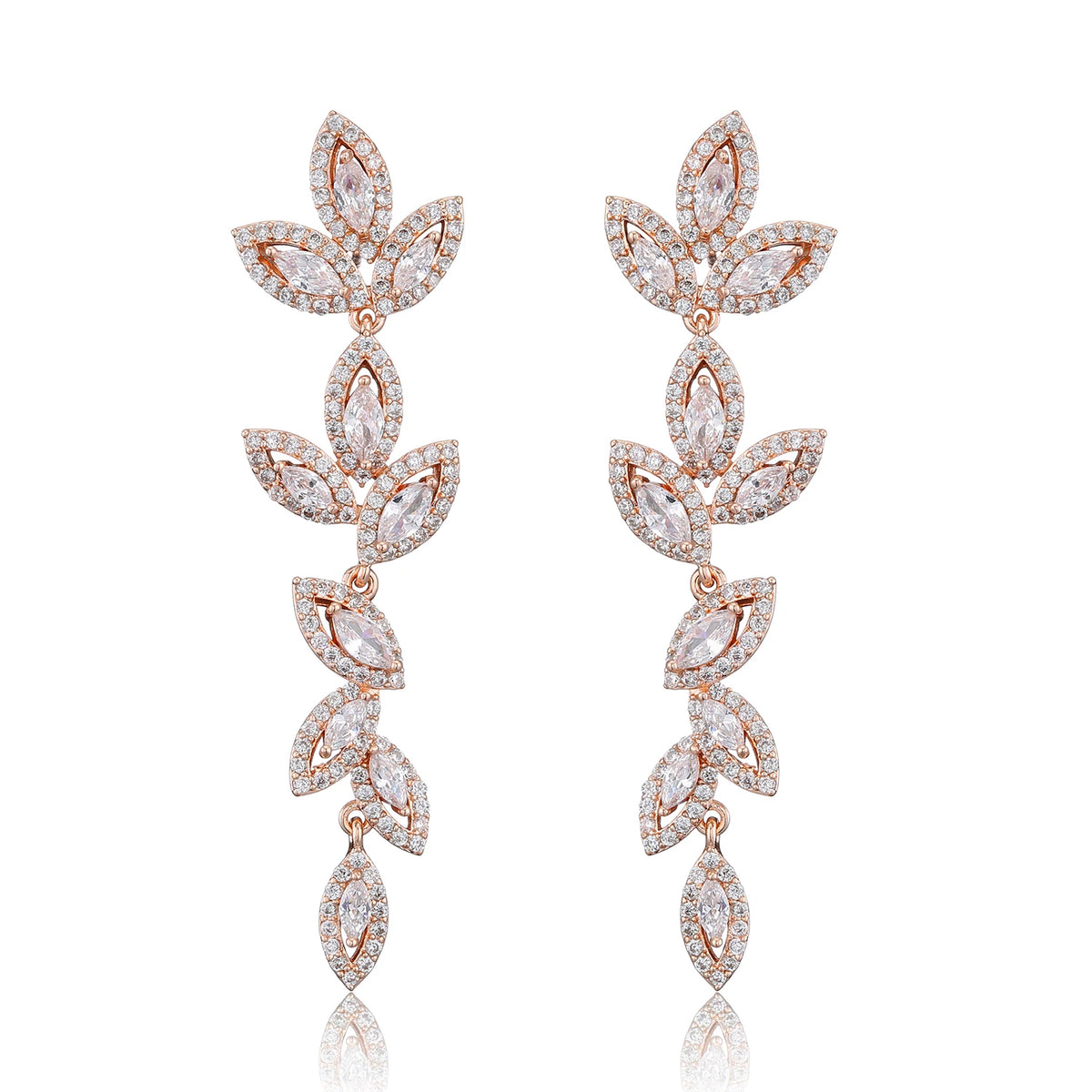 Luxury Polish Best Selling Leaf CZ Long Drop Earrings for Women Elegant AAA Zircon Bridal Earring  Wedding Party Jewelry