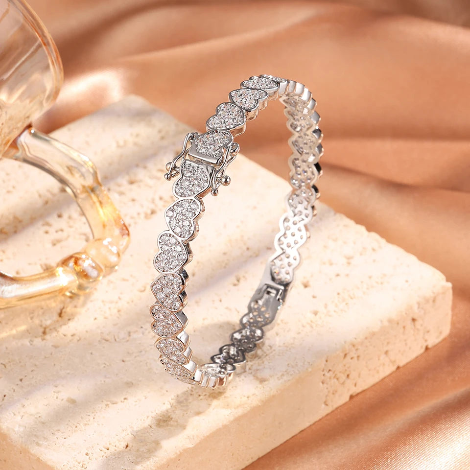 ZAKOL 4/1pcs Fashion Stainless Steel Sackable Bracelets Shiny Heart-shaped Zircon Embellished Bracelet Bangles Charm Jewelry Gif