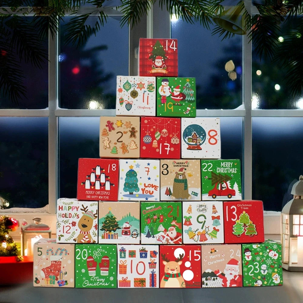 24pcs Christmas Empty Advent Calendar Kids Boxes Christmas Countdown to Xmas Gift Candy Boxes New Year 2026 Christmas Decoration