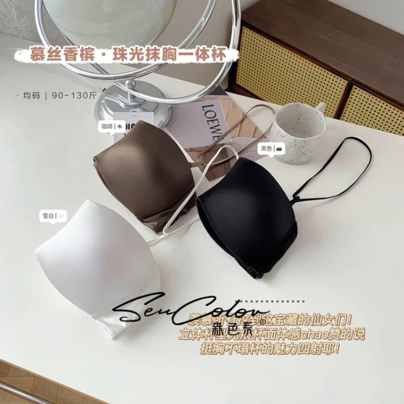 Premium Satin Convertible Bra Japanese Style Strapless Halter Versatile Wear Seamless Comfort Lingerie for Women CA S-XL MOYISU