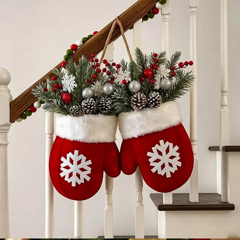 1pc Christmas Sock Wreath, with Red Berries, Pine Cones, And Branches, Suitable for Farmhouse Decor, Mantel, Ideal for Christmas