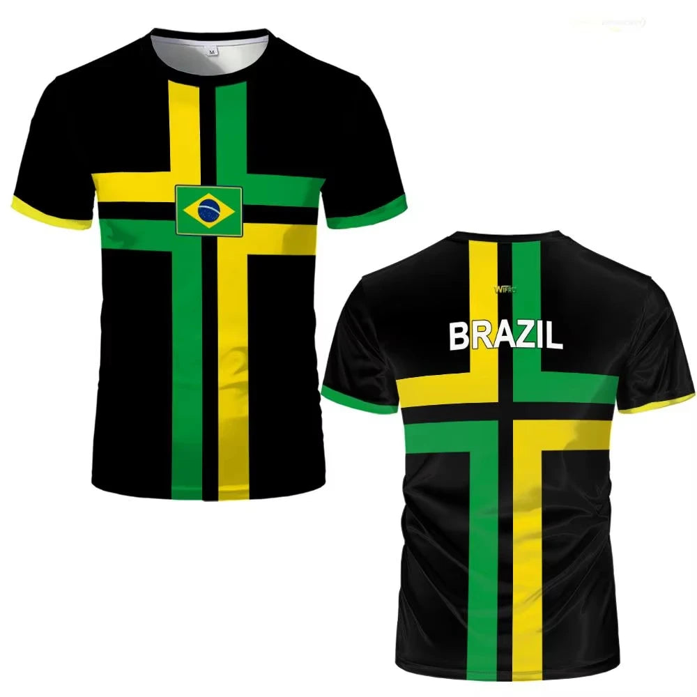 2026 Men s Summer Soccer Jersey Featuring Brazil Flag Pattern Breathable Quick Dry Family Style for Kids Adults Outdoor Training