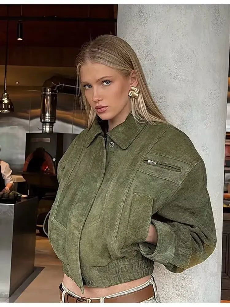 Vintage Women Leather Jacket 2026 New Autumn Winter Solid Zipper Lapel Collar Short Coat Long Sleeve Pockets Fashion Outerwear