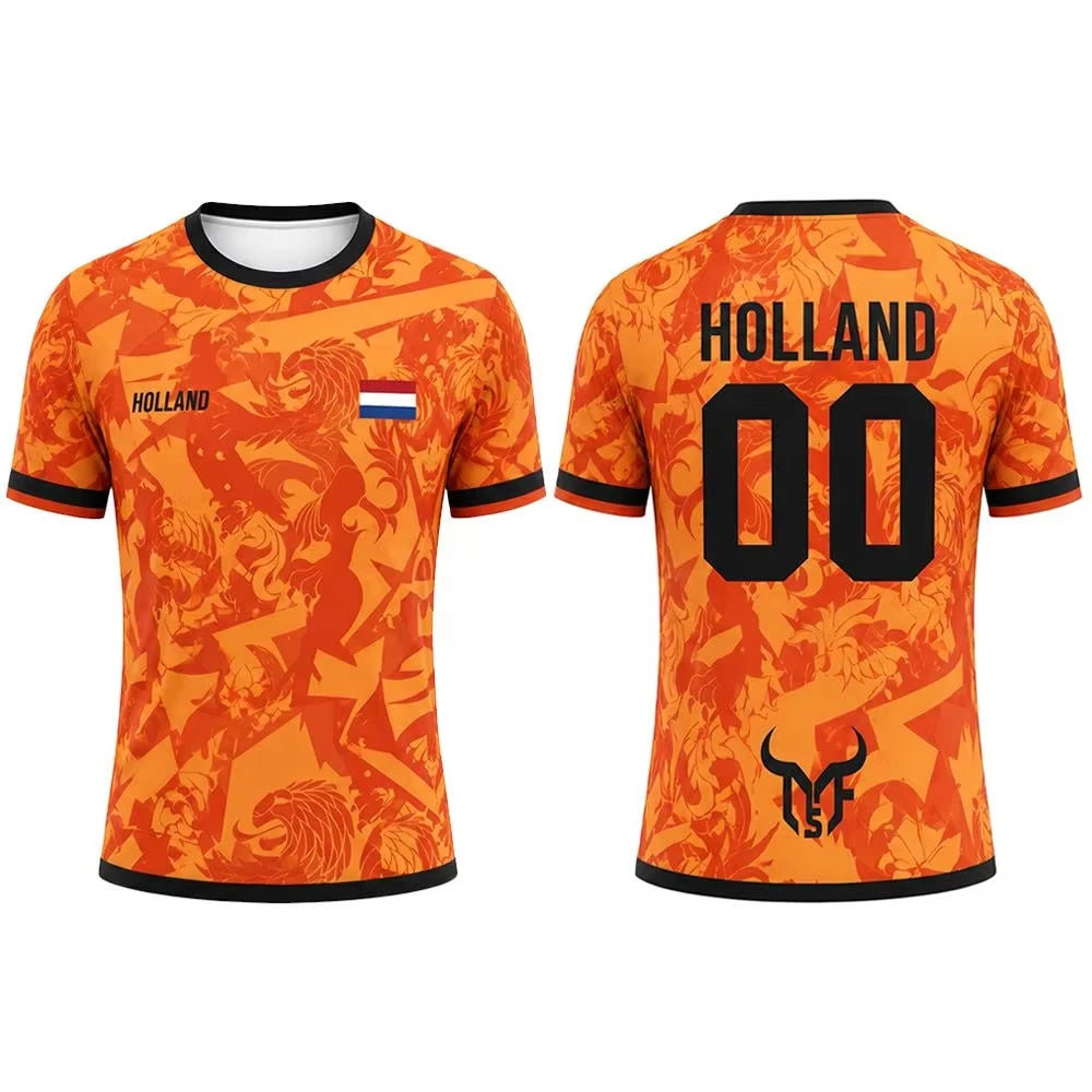 Netherlands Flag Print Soccer Jersey Family Style Casual for Adults Kids Outdoor Casual Breathable Short Sleeve Top for Sports