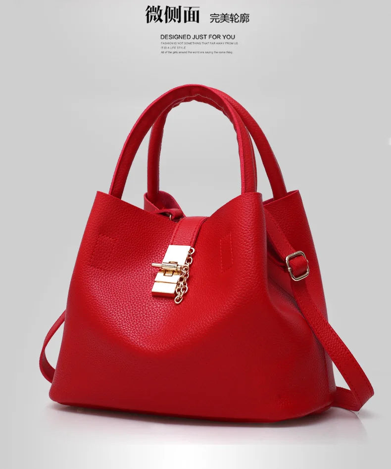 Women’s Large Capacity Shoulder & Crossbody Bag – Lychee Pattern PU Leather Bucket Style | حقيبة كتف وكروس نسائية كبيرة السعة – تصميم دلو من جلد صناعي بنقشة الليتشي