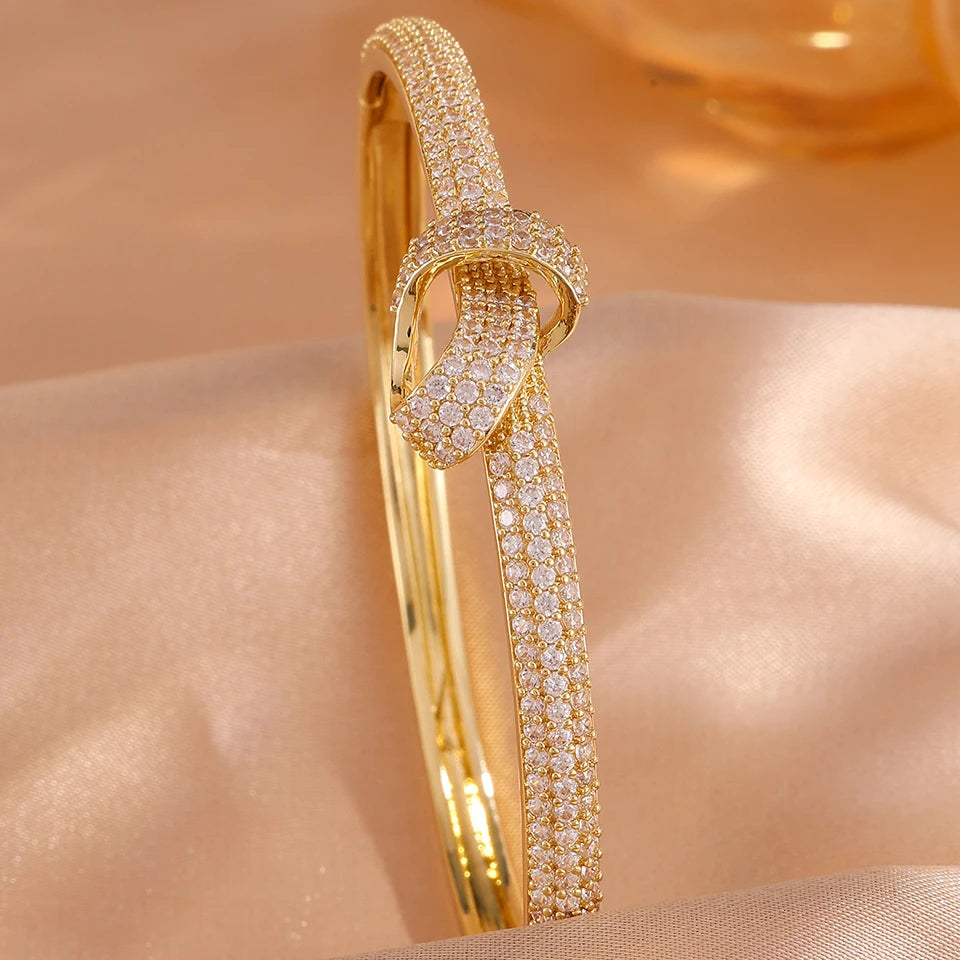 ZAKOL 4/1pcs Exquisite Bow Knot Design Charm Stackable Bracelet for Women Shining Zirconia Inlaid Bangles Jewelry Gift