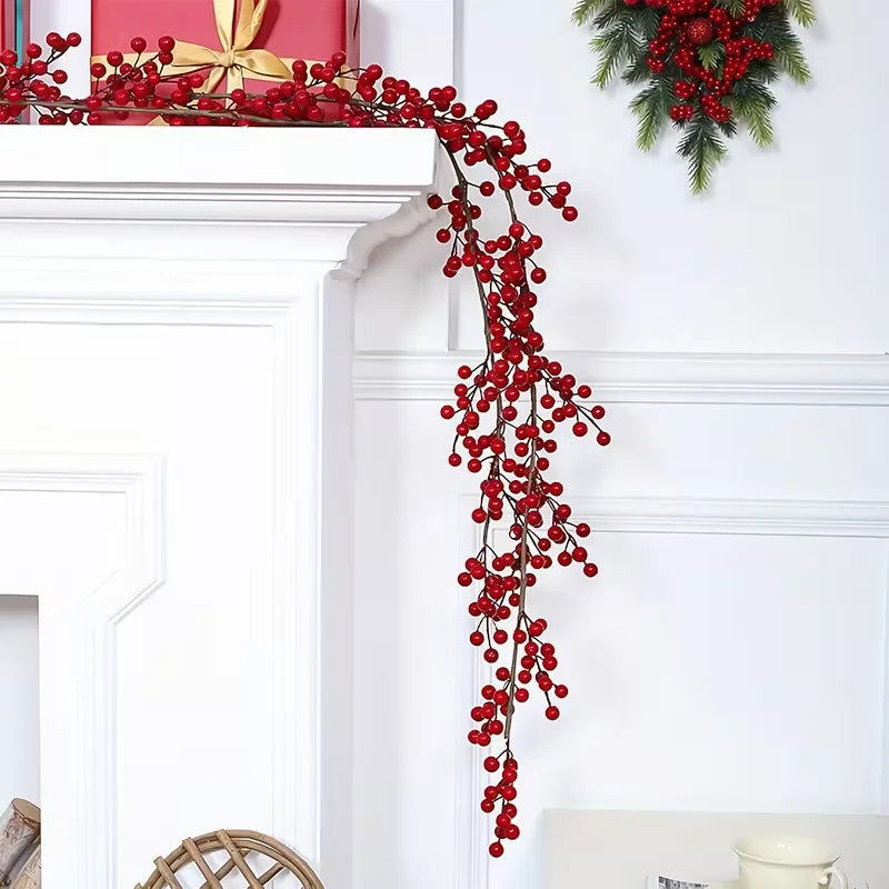 100CM - 190CM Artificial Red Berry Vine - for Holiday Fireplace, Staircase, Dining Table Decor, Christmas - for Celebrations