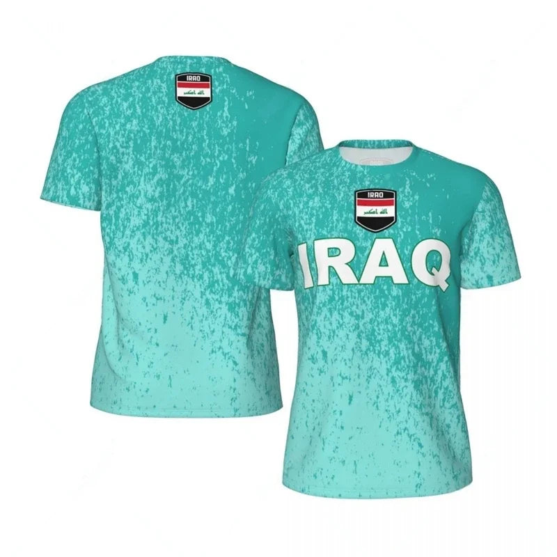 Mens Iraq Flag Print Football Jersey Fashion National Emblem Sports Shirt Plus Size Breathable Casual T Shirts